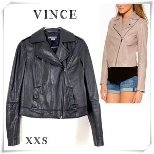 VINCE Genuine Leather Classic Moto Jacket In Black Size XXS